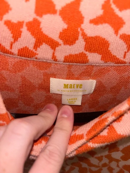 Maeve Anthropologie Orange Pink Pattern Knit Sweater Bell Sleeve Large - Picture 3 of 4
